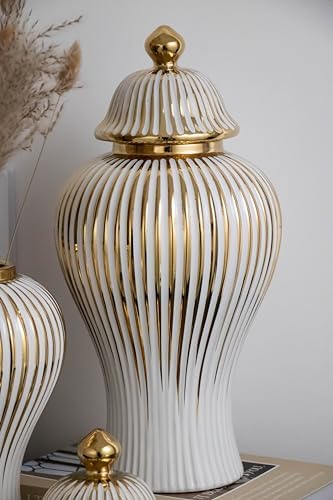 White Ceramic Ginger Jar with Lid Storage Jar