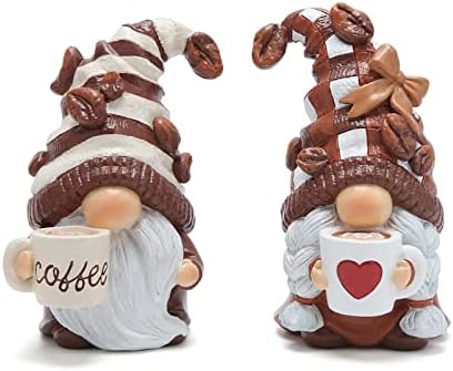 Hodao 2PCS Coffee Gnome Figurines - Bar Decor for Home and Gifts