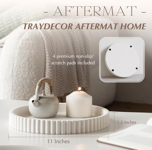 Aftermat Decorative Tray Round 11 Inch White Concrete