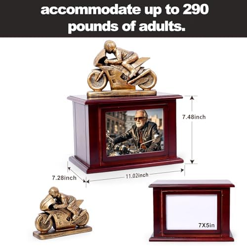 Wooden Motorcycle Urn for Ashes 290 Lbs Capacity