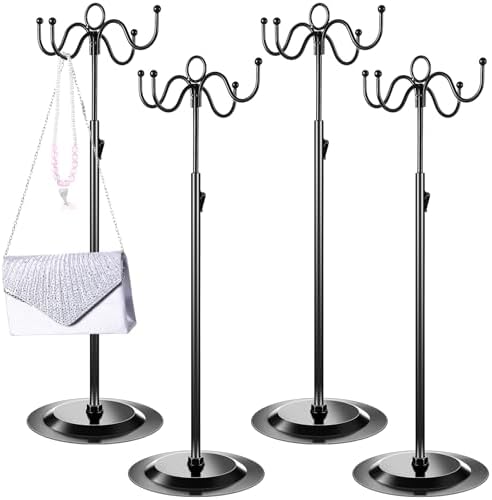 4 Pcs Metal Adjustable Height Purse Display Stand with 4 Hooks Black