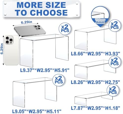 Aheroi Clear Acrylic Risers Display Set 10 Pcs 2 Sets 7-9 Inches