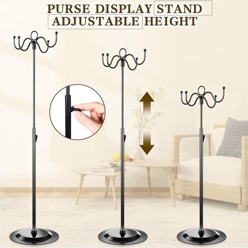 4 Pcs Metal Adjustable Height Purse Display Stand with 4 Hooks Black