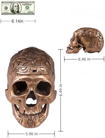 FENGSHUI-CAISHEN Brass Skull Head Sculptures - Unique Halloween Decor for Home and Office