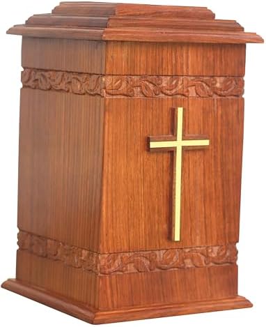 Wooden Urn Box for Adult Ashes Brass Cross Urns Decorative Handmade Urn