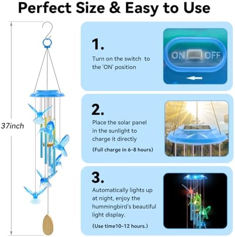Hummingbird Solar Wind Chimes for Outdoor Decor