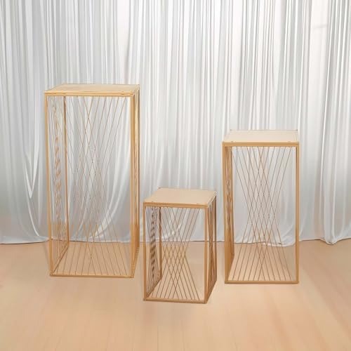 Efavormart Set of 3 Gold Metal Rectangular Pedestal Stands