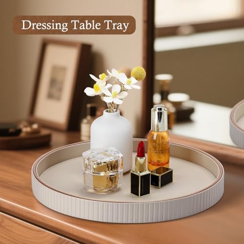 GORESE Round Decorative Tray 12 PU Leather Serving Tray for Coffee Table and Home Decor