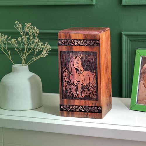 KARYLIZ Horse Miniature Wooden Urn for Ashes - 8 Inch