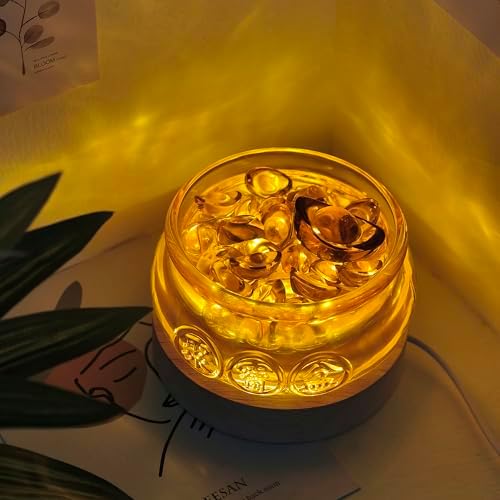 Golden Treasure Crystal Glass Bowl with LED Base and 321 Ingot Decor