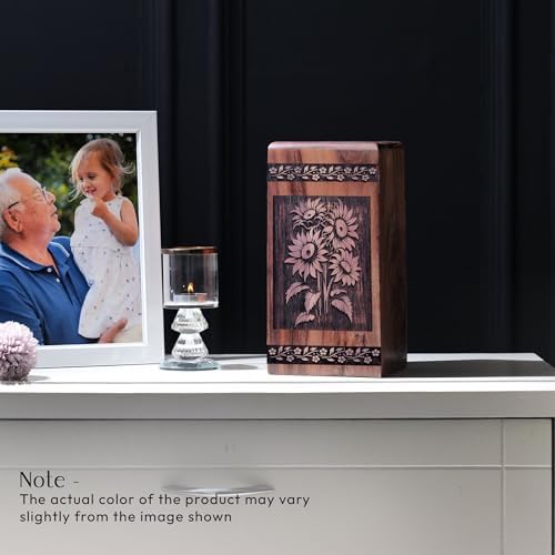 Wooden Sunflower Decorative Urns for Ashes - 5 Inch Keepsake Urns for Mom Dad