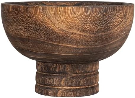Creative Co-Op Round Paulownia Wood Pedestal Bowl Marbled Brown