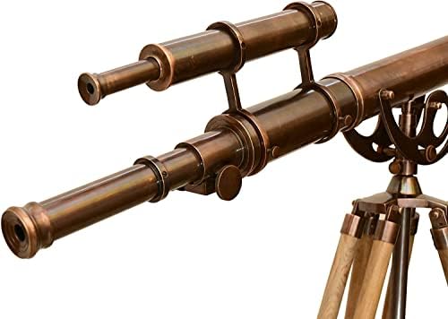Vintage Double Barrel Telescope with Adjustable Wooden Tripod 1