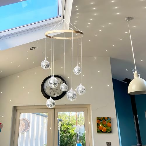 Dazzling Disco Ball Mobile 78 Inch Spiral Spinner Bamboo Decor