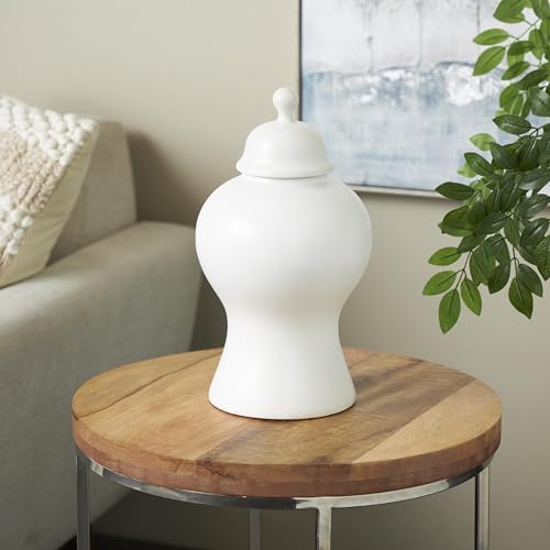 Deco 79 White Ceramic Decorative Jar with Lid and Ball Knob