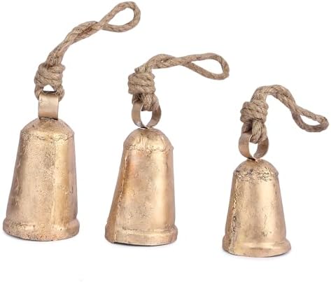 Set of 3 Vintage Brass Cone Cow Bells with Rustic Design