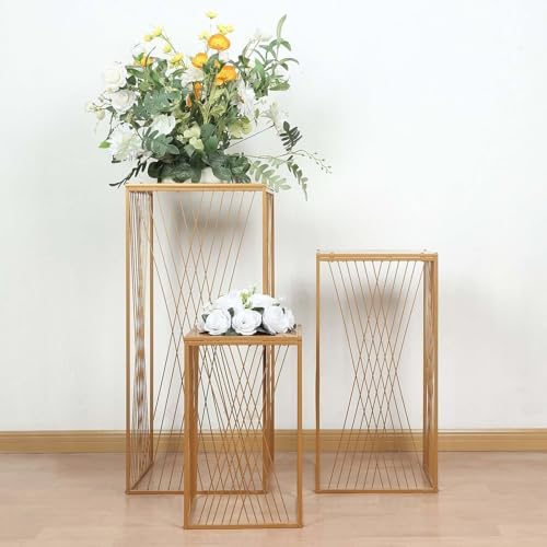 Efavormart Set of 3 Gold Metal Rectangular Pedestal Stands