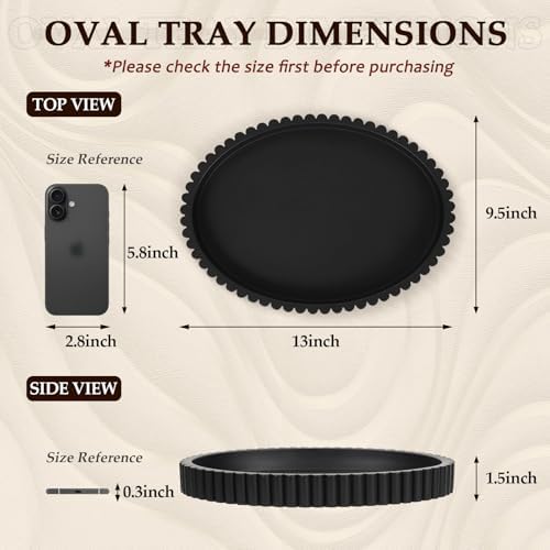 Oval Black Concrete Coffee Table Tray 13 Inches