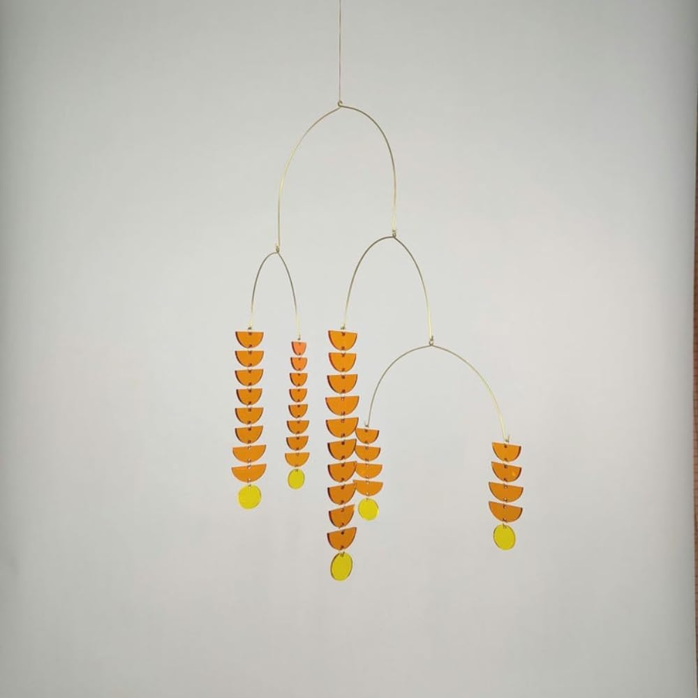 Orange Mobiles Brass Blue Leaves Shape Decor