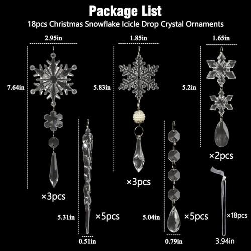 18pcs Crystal Christmas Tree Decorations with Snowflakes and Icicles