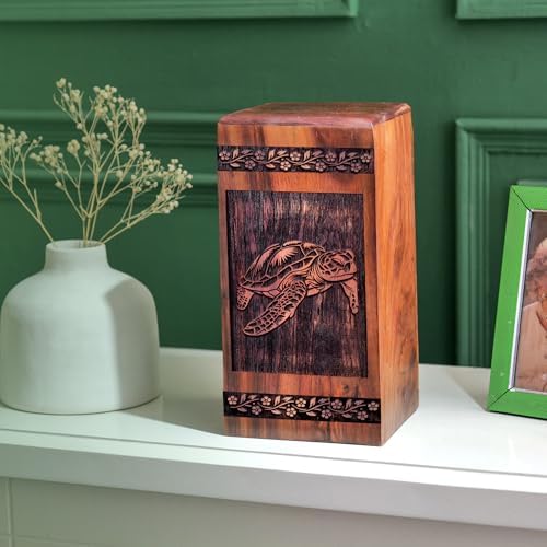 Turtle Wooden Urn for Adult Human Ashes - 14 Inch