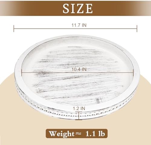 CEDARLUX Wooden Round Decorative Tray - Modern Farmhouse White Coffee Table Serving Tray