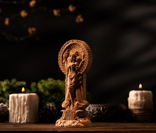 Wooden Hecate Statue - Triple Goddess Decor Sculpture