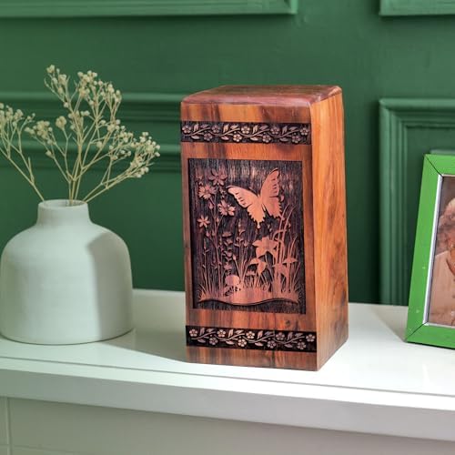 Butterfly Wooden Urn for Adult Ashes - 10 Inch
