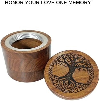 Handcrafted Wooden Urn with Tree of Life Engraving 1