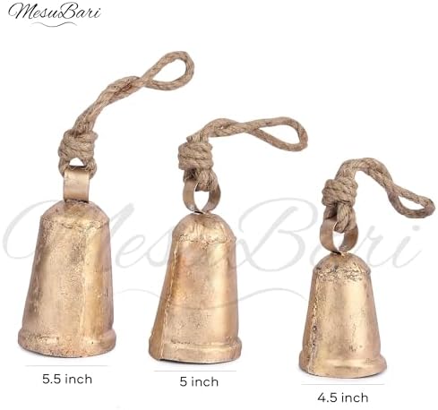 Set of 3 Vintage Brass Cone Cow Bells with Rustic Design