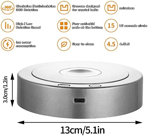 Rotating Display Stand with Colorful LED Lights - 4 Modes 8 Light Options - Electric Battery Operated - Silver