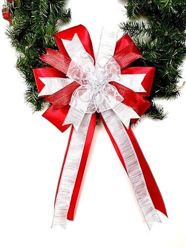 Red and Silver Wreath Bow for Christmas Tree