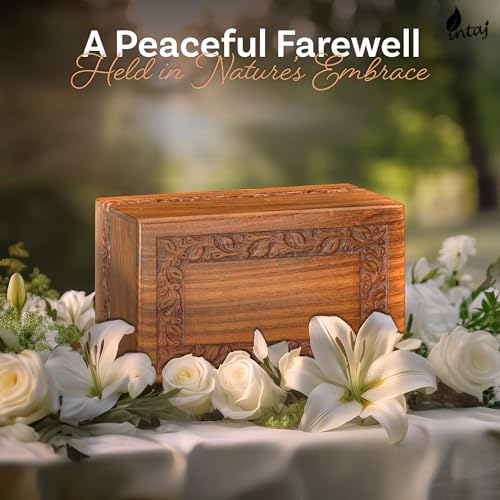 INTAJ Handcarved Rosewood Small Urn for Human Ashes