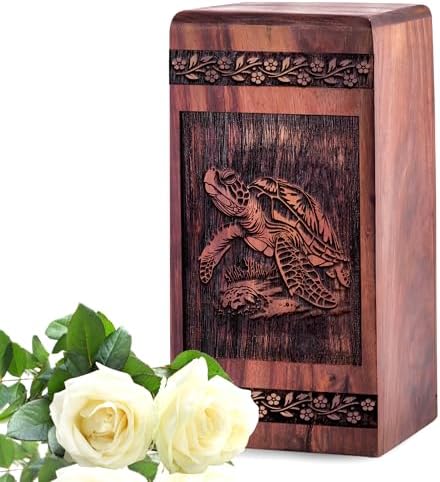Turtle Wooden Cremation Urn for Human Ashes - 10 Inch Large