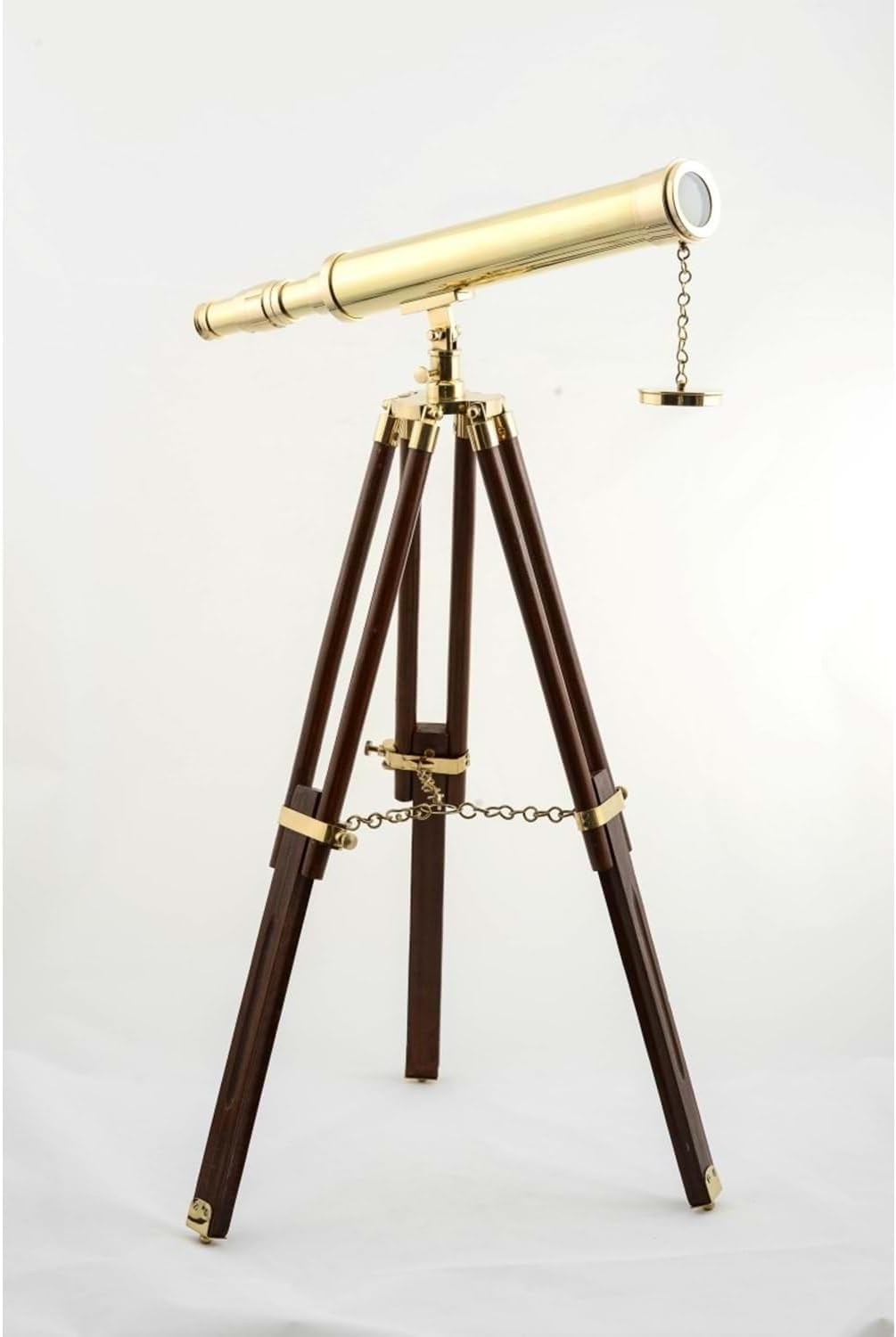 Brass Floor Telescope on Wooden Tripod - Antique Nautical Style