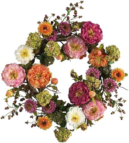 Nearly Natural 24 Inch Peony Wreath Mixed Colors
