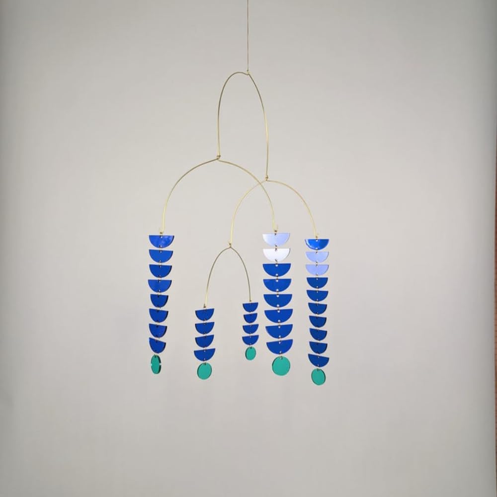 Brass and Cobalt Blue Leaves Mobile - 17W x 20H x 17D