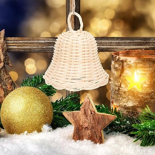 HOMSFOU Rustic Wicker Bell Ornament Christmas Decor