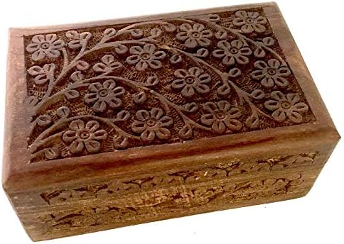 Floral Carved Handmade Wooden Box 4x6 Inches 1
