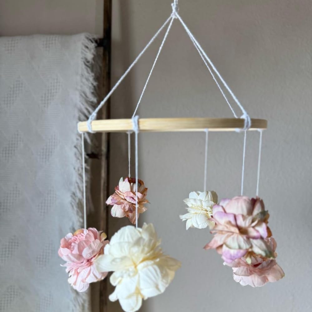 Cute Round Floral Wooden Mobile for Home Decor