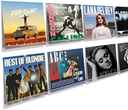 Upsimples 8 Pack Vinyl Record Wall Shelves Clear Acrylic Floating Display for Album Storage