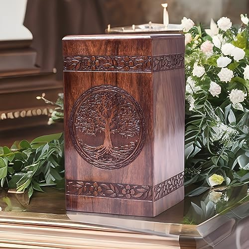 Tamanna Rosewood Urn For Human Ashes - Tree Of Life Wooden Box - Personalized Cremation Urn