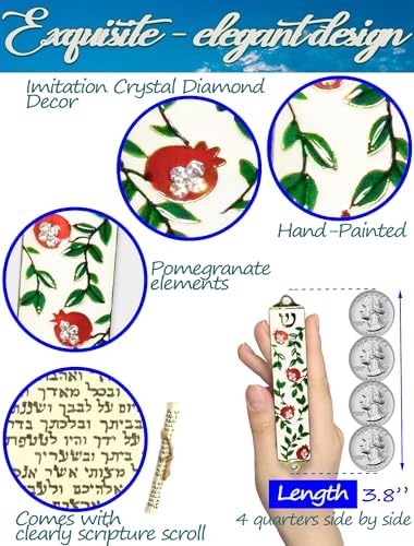 Exquisite Enamel Mezuzah with Pomegranate Scroll and Crystal Accent