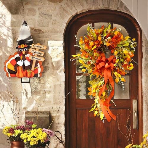 Thanksgiving Wooden Turkey Door Wreath Sign