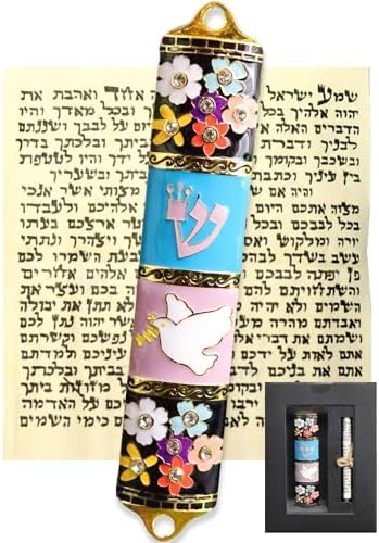 Exquisite Enamel Mezuzah with Scroll and Dove Design