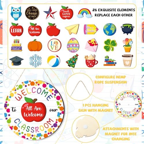 Ctosree Classroom Welcome Sign 12x12 Inches Decorative Door Hanger