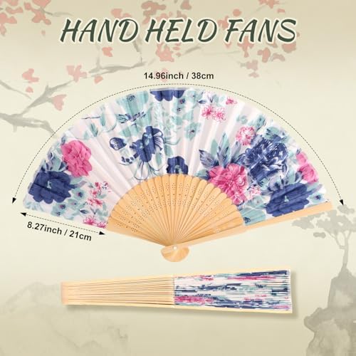 Zonon 4 Pack Handheld Silk Bamboo Folding Fans with Tassel