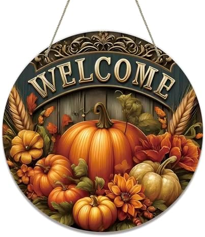 Fall Welcome Door Sign with Rustic Pumpkin Design