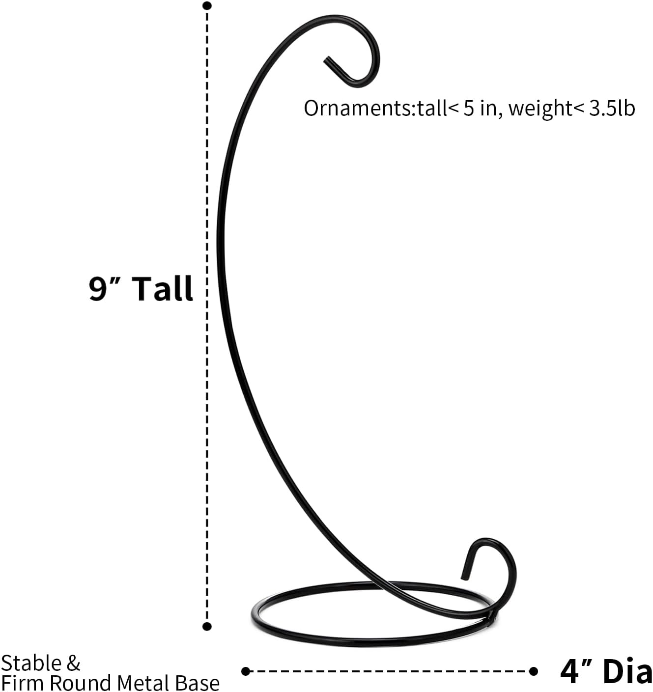 Abom 3 Pack 9in Ornament Display Stand Black Iron Hanging Hook for Festivals
