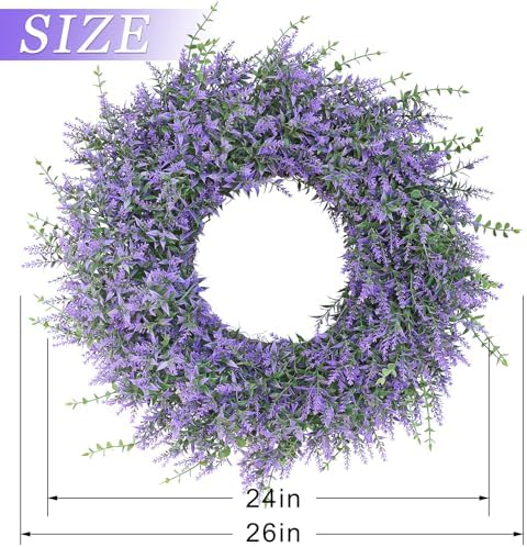 26 Inch Lavender Eucalyptus Wreath for Front Door Decor